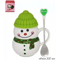 Кружка 0,3 л Новогодний Снеговик Lenardi зеленый с крышкой и ложкой Кружка 0,3 л Новогодний Снеговик Lenardi зеленый с крышкой и ложкой