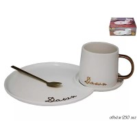 Чайная пара Dawn Lenardi белая 250 мл с ложкой