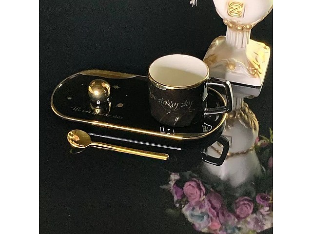 Чашка с блюдцем и ложкой Lenardi Sky черный