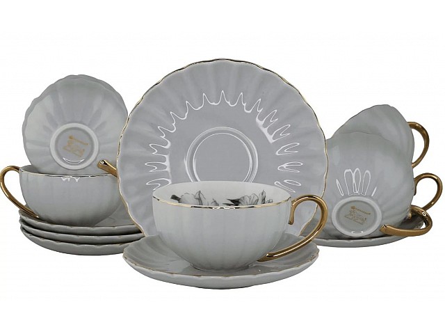 Чайный набор Ракушка Lenardi на 6 персон 12 предметов серый
