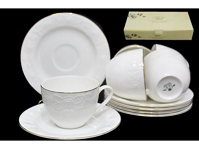 Фарфоровый чайный набор Lenardi Белая роза на 6 персон