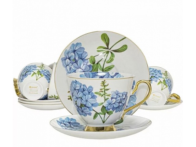 Чайный набор Maora Lenardi на 6 персон 12 предметов голубой цветок
