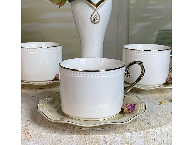 Чайный набор на 6 персон 12 предметов 370 мл Волна Lenardi бежевый