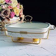 Мармит прямоугольный сервировочный 38 см с крышкой на подставке Marble Lenardi