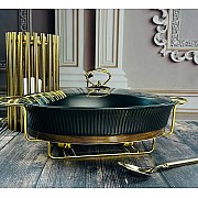 Мармит овальный сервировочный 38 см с крышкой WOOD на подставке Wood Lenardi черный
