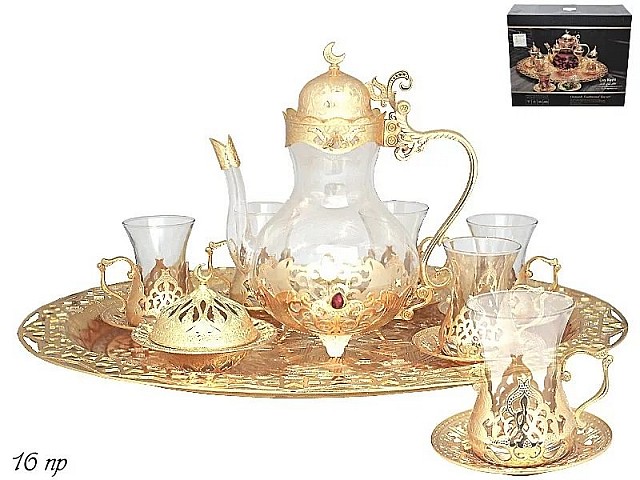 Чайный сервиз на подносе Медь Lenardi на 6 персон 16 предметов