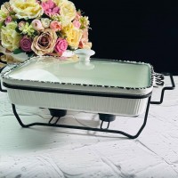 Мармит прямоугольный сервировочный 37 см белый с крышкой на подставке Lenardi