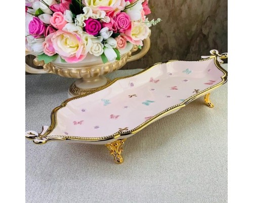 Блюдо Lenardi Бабочки розовые 49,5 см на ножках