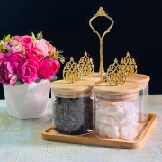 Набор из 4 банок 350 мл для сыпучих продуктов на подставке Bamboo Lenardi