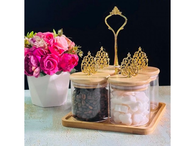 Набор из 4 банок 350 мл для сыпучих продуктов на подставке Bamboo Lenardi