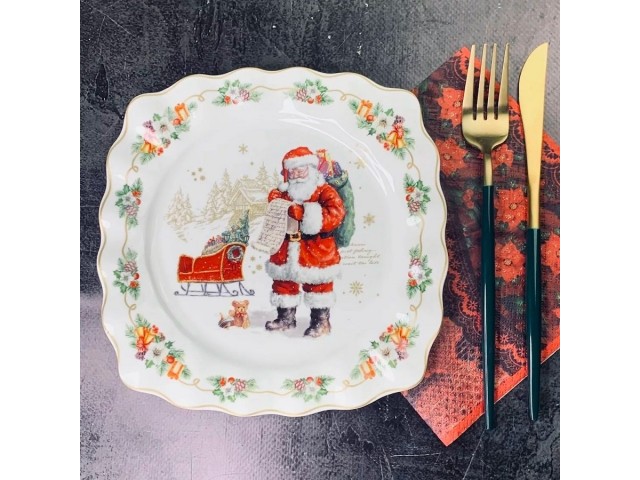 Набор квадратных тарелок 19 см Новогодний Lenardi 6 шт