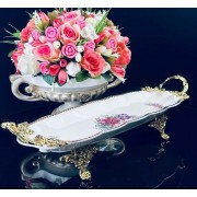 Блюдо 39 см прямоугольное Астория Lenardi на ножках с ручками