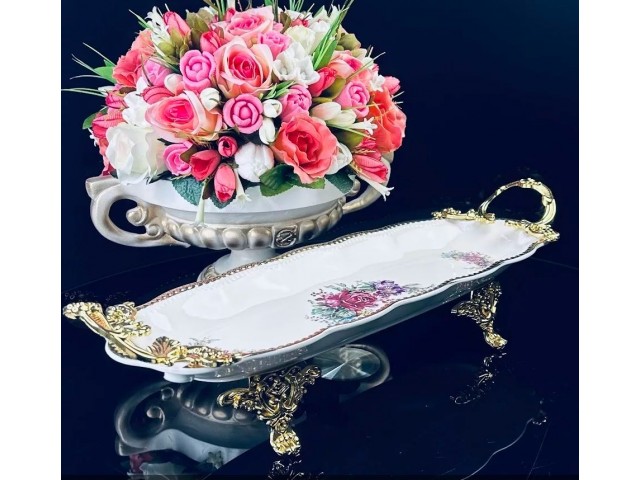 Блюдо 39 см прямоугольное Астория Lenardi на ножках с ручками