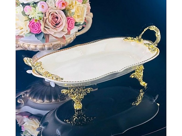 Блюдо 40 см Atlantis Cream Lenardi на ножках с ручками