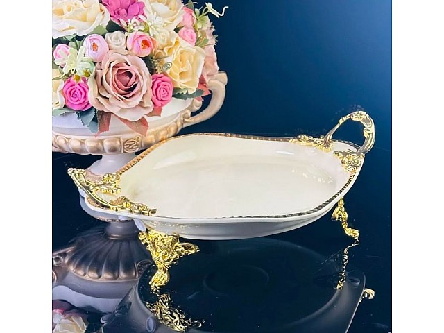 Блюдо 28 см Atlantis Cream Lenardi на ножках с ручками
