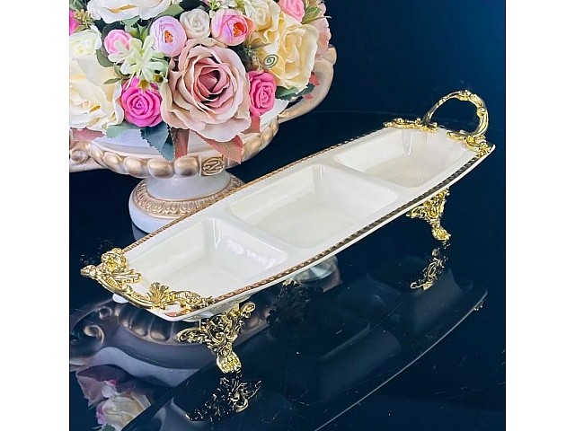 Менажница 36 см Atlantis Cream Lenardi на ножках с ручками