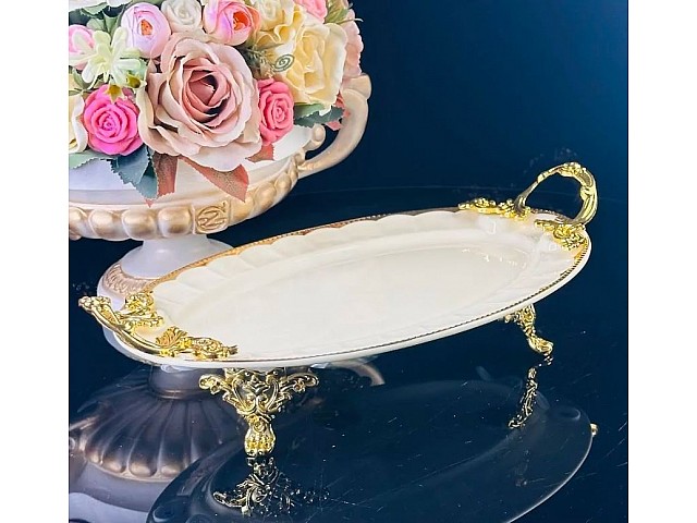 Блюдо 31 см Atlantis Cream Lenardi на ножках с ручками