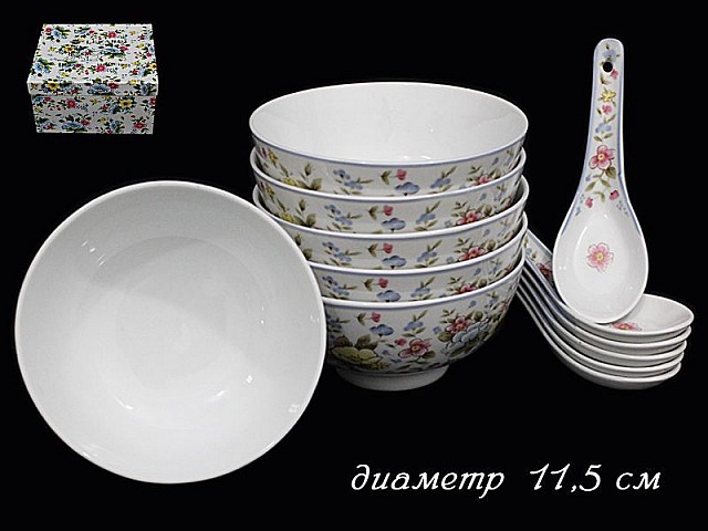 Набор салатников с ложками 11,5см Ситцевый сад 6 шт