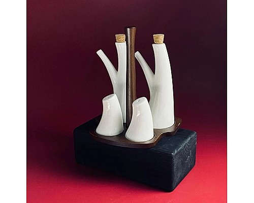 Набор солонок и бутылки для масла/уксуса 4 предмета на подставке Tropical Lenardi Набор солонок и бутылки для масла/уксуса 4 предмета на подставке Tropical Lenardi