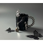 Кружка 430 мл с ложкой Мишки Lenardi черная