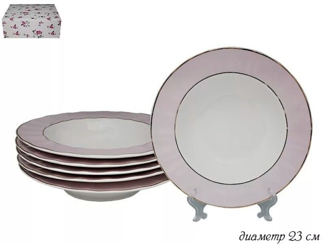 Набор из 6 глубоких тарелок Розовый сад Lenardi 23 см