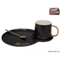 Чайная пара Dawn Lenardi черная 250 мл с ложкой