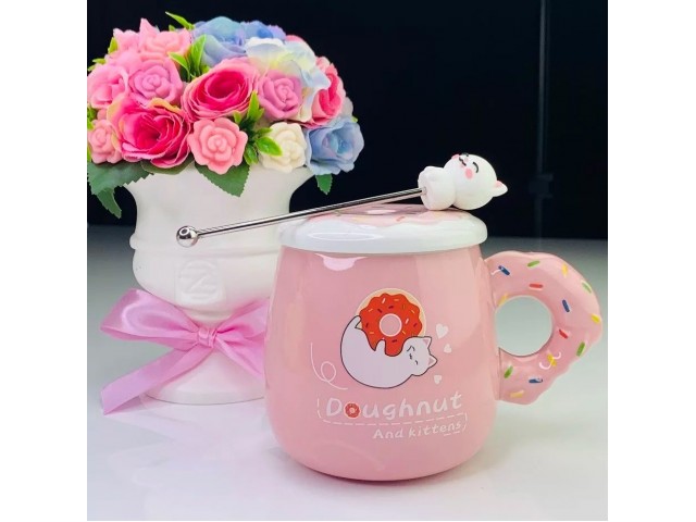Кружка с крышкой и мешалкой Lenardi Cats розовый 360 мл