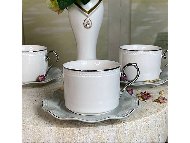 Чайный набор на 6 персон 12 предметов 370 мл Волна Lenardi серый