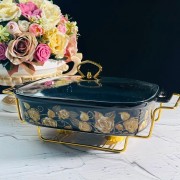 Мармит прямоугольный сервировочный 33 см с крышкой на подставке Rox Lenardi