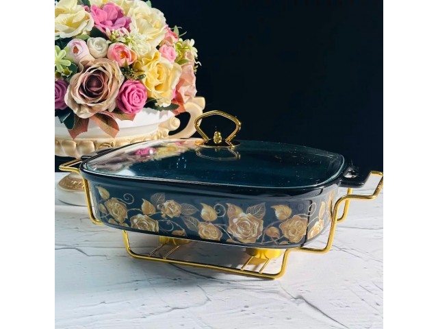 Мармит прямоугольный сервировочный 33 см с крышкой на подставке Rox Lenardi