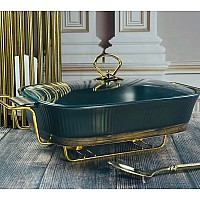 Мармит прямоугольный сервировочный 33 см с крышкой WOOD на подставке Wood Lenardi черный