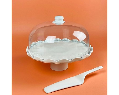 Тортовница 27 см на ножке с крышкой и лопаткой Шармель Lenardi