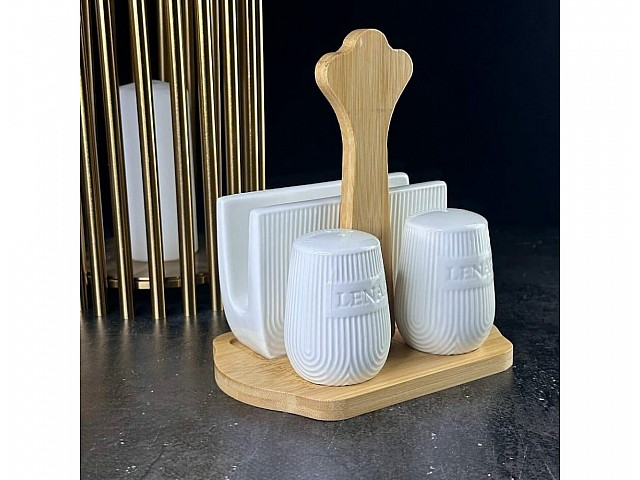 Набор для специй 3 предмета солонка/перечница/салфетница на подставке Bamboo Lenardi Набор для специй 3 предмета солонка/перечница/салфетница на подставке Bamboo Lenardi