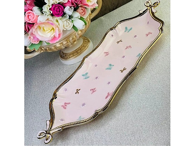 Прямоугольное блюдо Lenardi Бабочки розовые 50 см