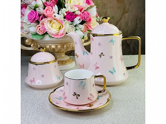 Чайный сервиз Lenardi Бабочки розовые 14 предметов 200 мл