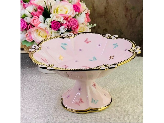 Фруктовница Lenardi Бабочки розовые 30,5 см на ножке