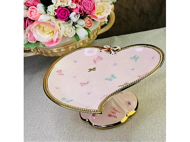 Конфетница сердце Lenardi Бабочки розовые 24 см