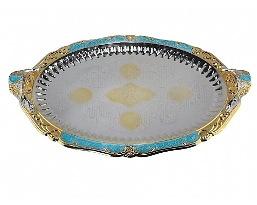Овальный поднос с ручками 50 см Steel Lenardi бирюза
