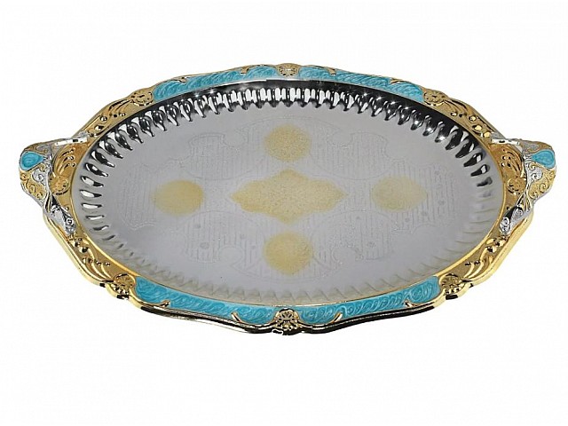 Овальный поднос с ручками 50 см Steel Lenardi бирюза