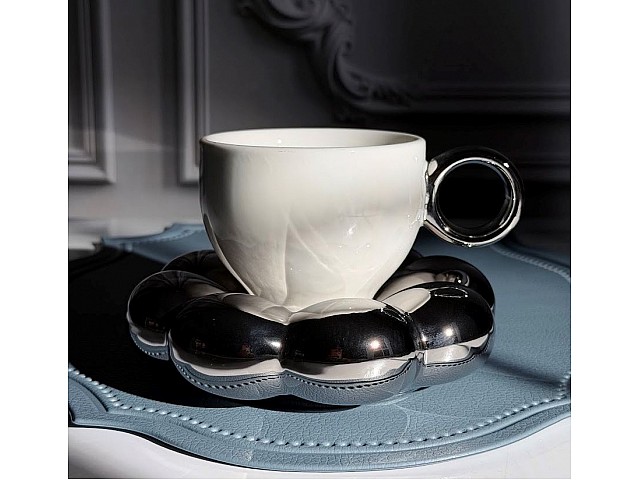 Чашка 220 мл с блюдцем Pillow Lenardi серая