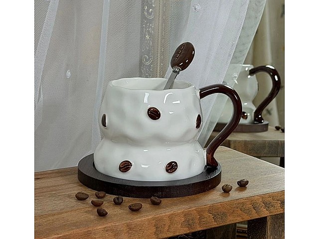 Кружка 330 мл на подставке и ложкой Coffee Lenardi