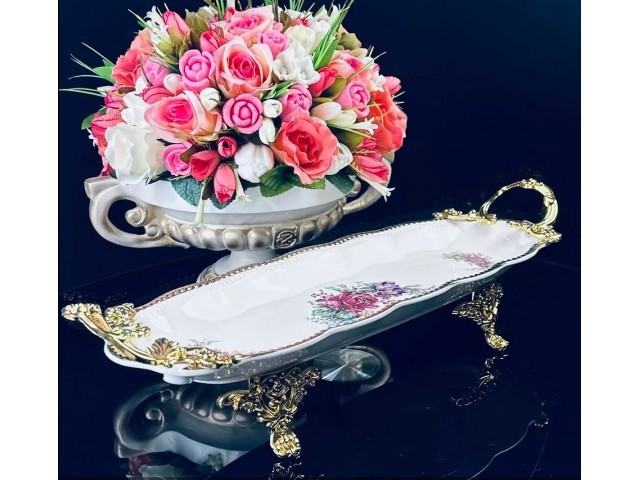 Блюдо 44 см прямоугольное Астория Lenardi на ножках с ручками