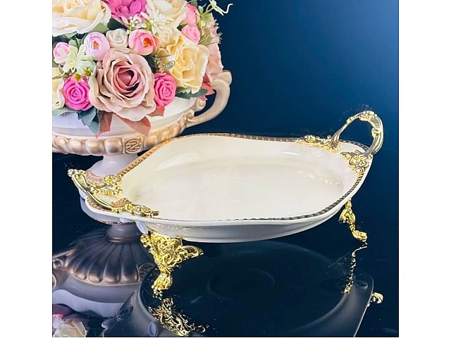 Блюдо 33 см Atlantis Cream Lenardi на ножках с ручками