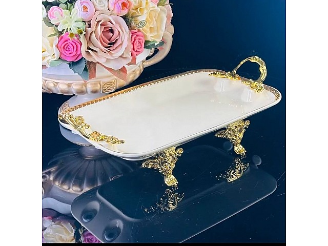 Блюдо 30 см Atlantis Cream Lenardi на ножках с ручками