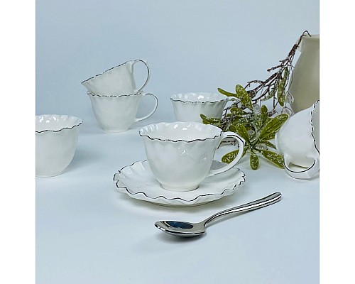 Кофейный набор на 6 персон 12 предметов Ванесса серебро Lenardi