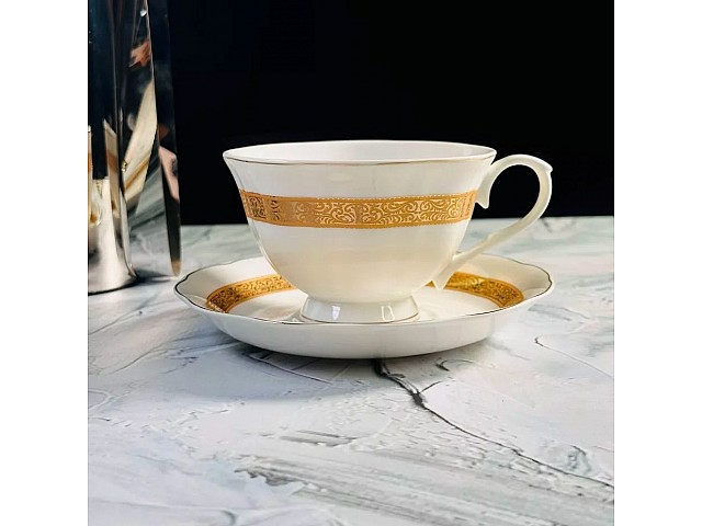 Чайный набор на 6 персон 12 предметов Золотой орнамент Lenardi