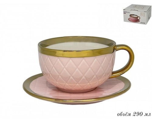 Чашка с блюдцем Lenardi Клетка розовая 290 мл