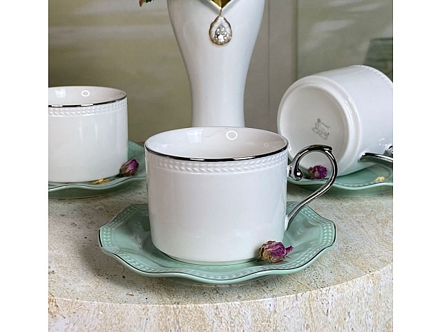 Чайный набор на 6 персон 12 предметов 370 мл Волна Lenardi бирюзовый