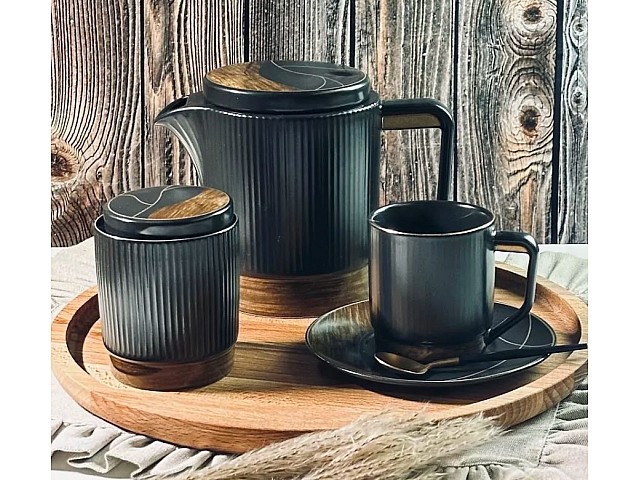 Чайный сервиз Wood Lenardi на 6 персон 16 предметов черный