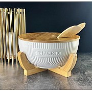 Салатник 24,5 см на подставке с крышкой и кухонные инструментыпринадл. 5 предметов Bamboo Lenardi